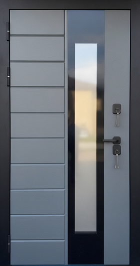 Стальная термодверь с удлиненным стеклом, панелями МДФ серого и белого цвета